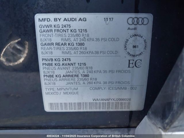 WA1ANAFYXJ2098026 2018 AUDI Q5
