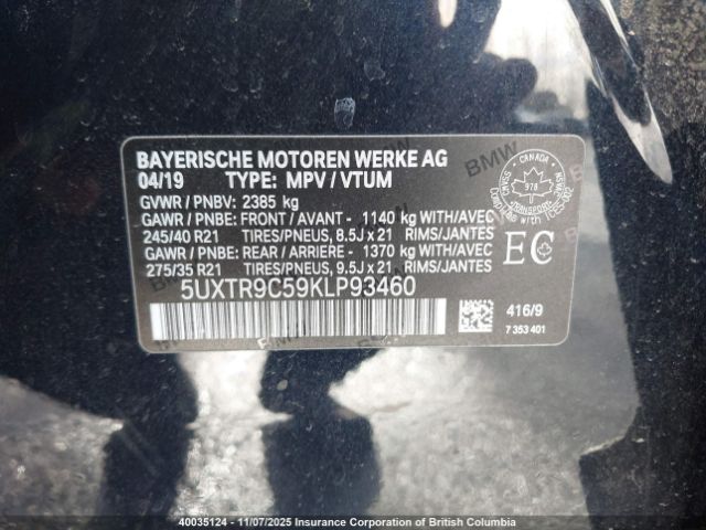 5UXTR9C59KLP93460 2019 BMW X3