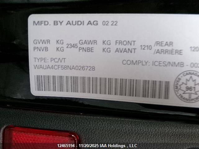 WAUA4CF58NA026728