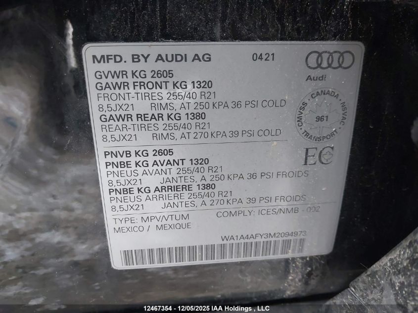 2021AUDISQ5|WA1A4AFY3M2094973