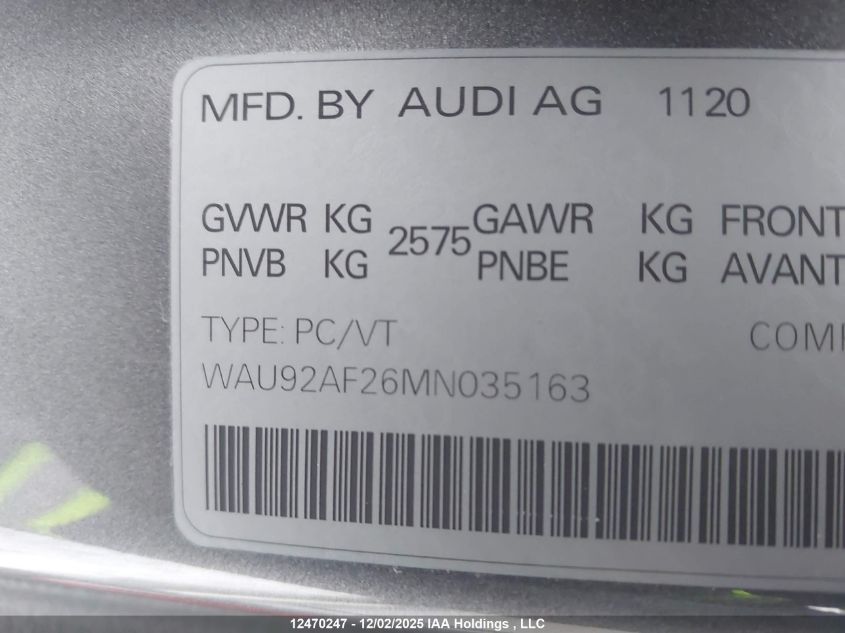 2021AUDIA6|WAU92AF26MN035163