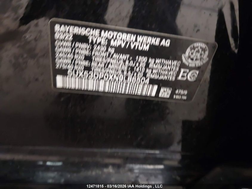 2022BMWX3|5UX53DP0XN9L86504