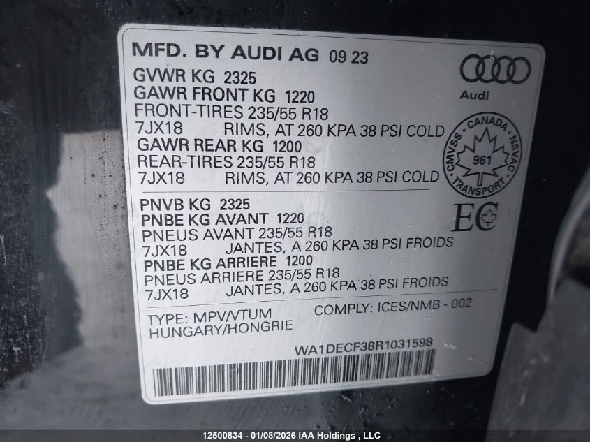 2024AUDIQ3|WA1DECF38R1031598