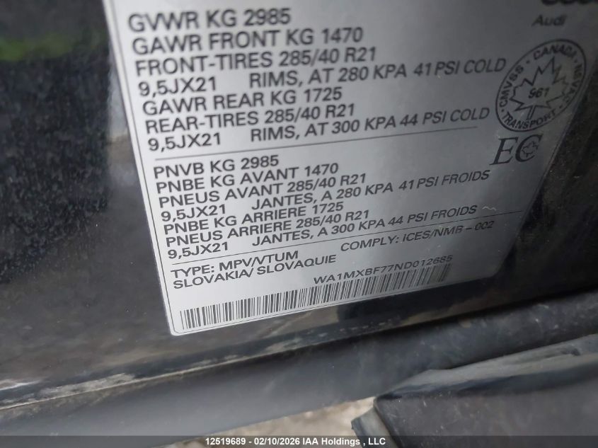 2022AUDIQ7|WA1MXBF77ND012685