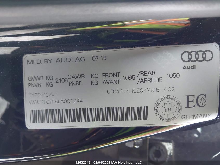 2020AUDIA3|WAUKEGFF6LA001244