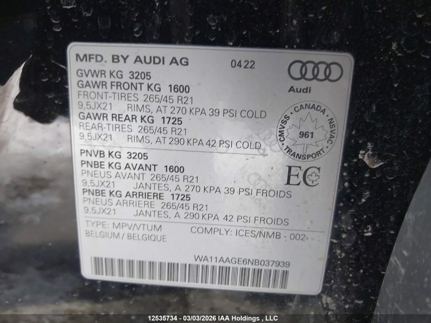 2022AUDIE-TRON|WA11AAGE6NB037939