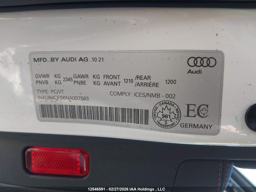 2022AUDIS5|WAUB4CF56NA007583
