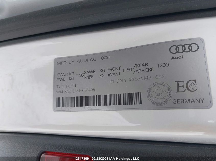 2021AUDIA5|WAUEACF56MA034495