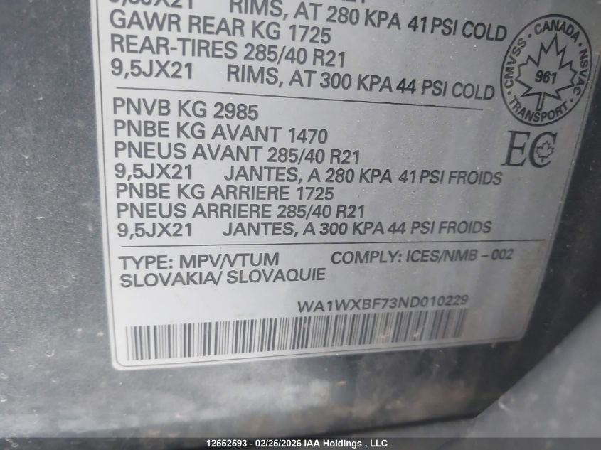 2022AUDIQ7|WA1WXBF73ND010229