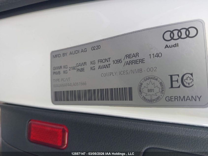 2020AUDIA4|WAUANAF44LA051566