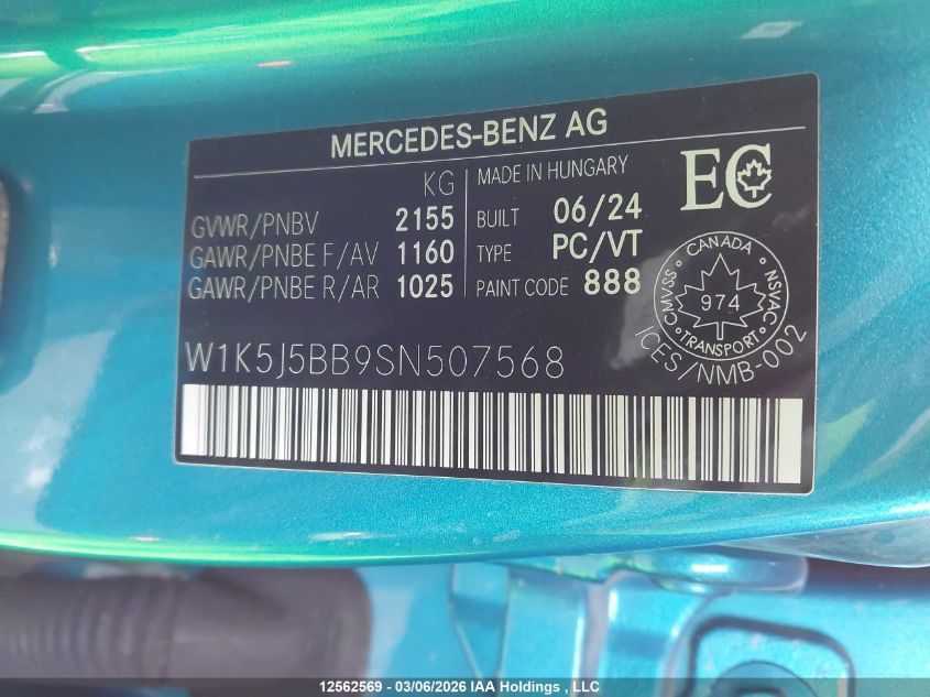 2025MERCEDES-BENZCLA|W1K5J5BB9SN507568