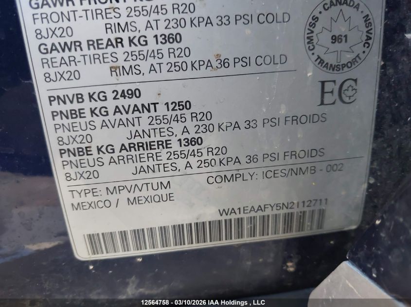 2022AUDIQ5|WA1EAAFY5N2112711