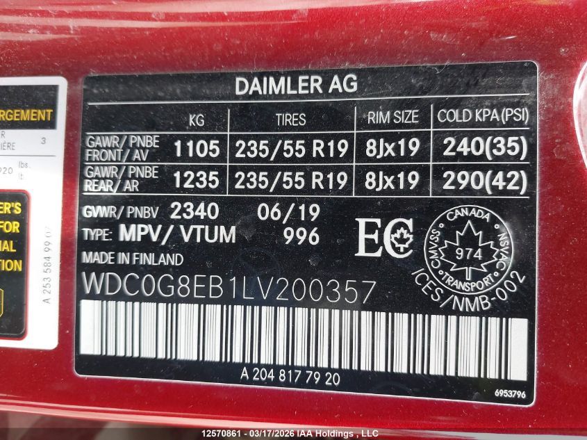 2020MERCEDES-BENZGLC|WDC0G8EB1LV200357