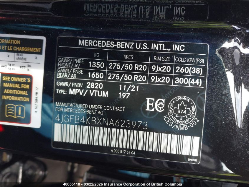 2022MERCEDES-BENZGLE|4JGFB4KBXNA623973