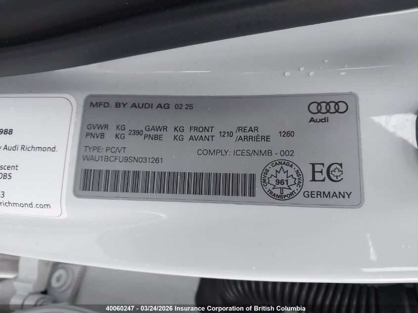 2025AUDIA5|WAU1BCFU9SN031261