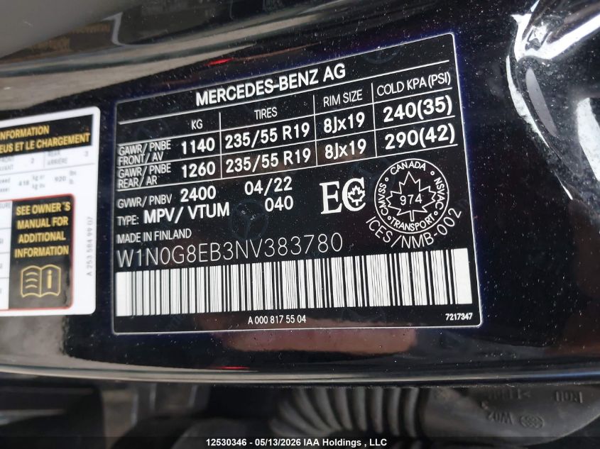 2022 MERCEDES-BENZ GLC | W1N0G8EB3NV383780