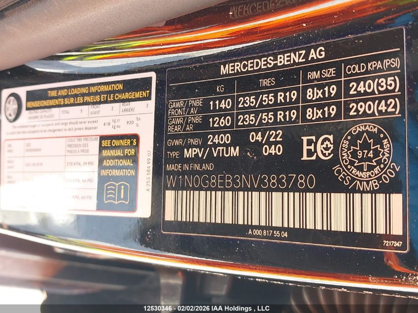 2022 MERCEDES-BENZ GLC | W1N0G8EB3NV383780