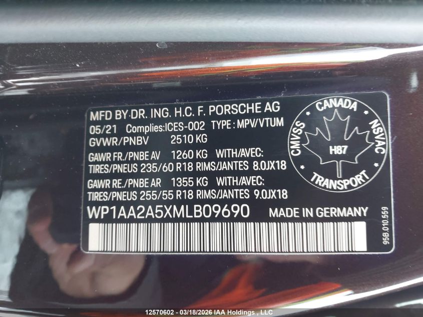 2021 PORSCHE MACAN | WP1AA2A5XMLB09690