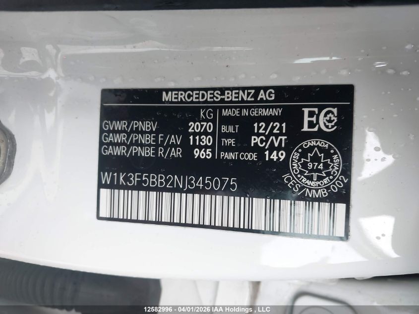 2022 MERCEDES-BENZ AMG | W1K3F5BB2NJ345075