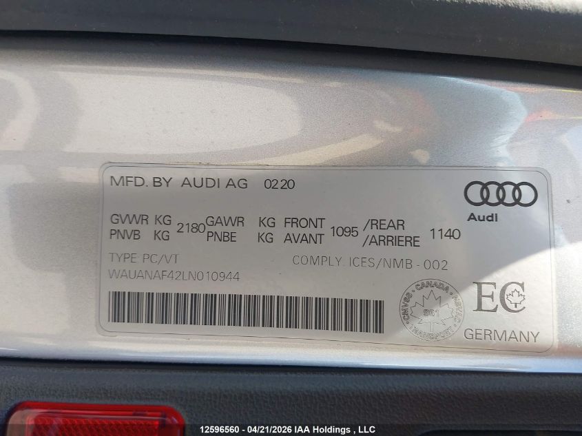 2020 AUDI A4 | WAUANAF42LN010944