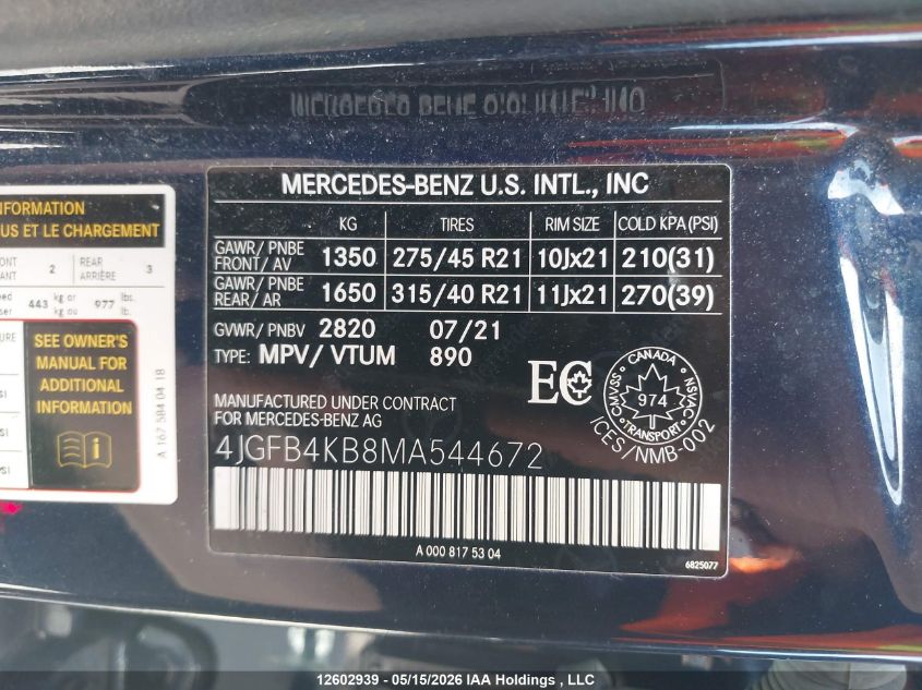 2021 MERCEDES-BENZ GLE | 4JGFB4KB8MA544672