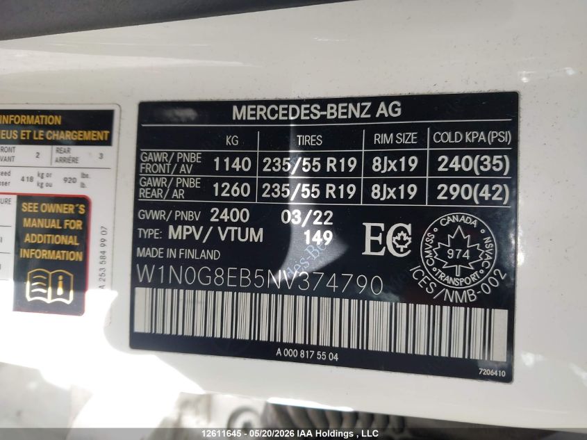 2022 MERCEDES-BENZ GLC | W1N0G8EB5NV374790