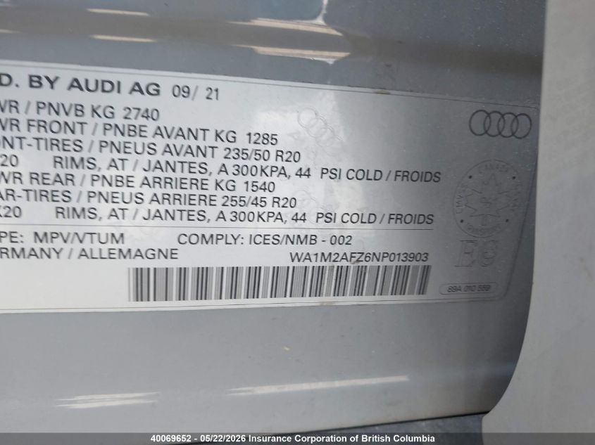 2022 AUDI Q4 | WA1M2AFZ6NP013903